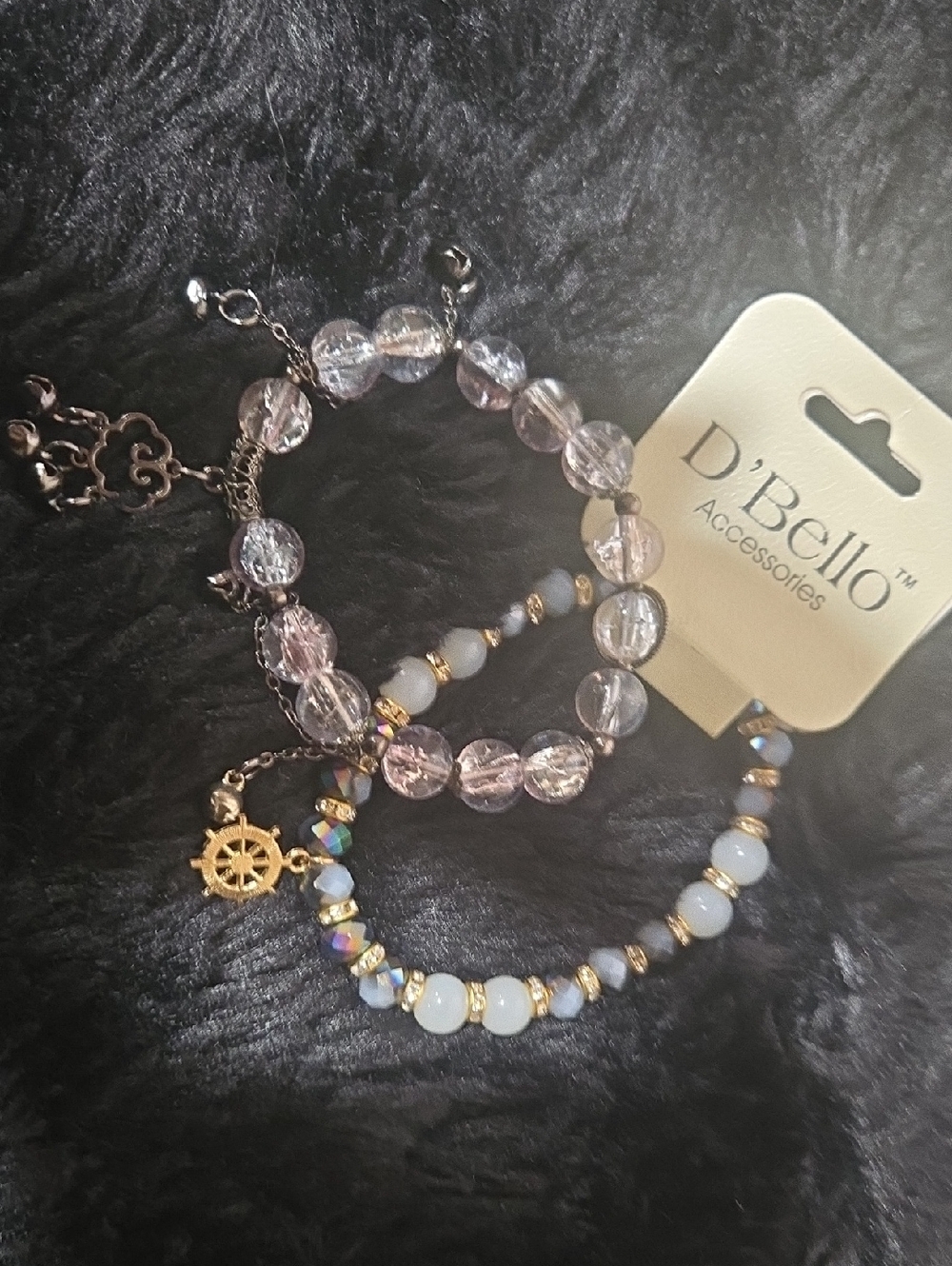D'Bello Pink Beaded Bracelet Set with Gold Accents